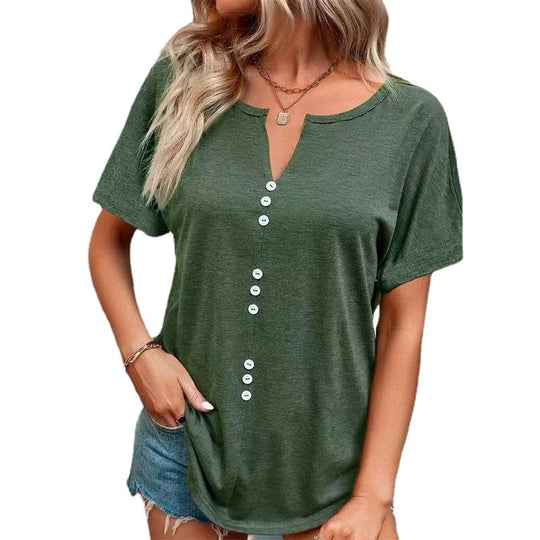 Damen T-Shirt mit Knopfleiste und lässigem Schnitt R&B