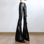 Damen Modische Kunstleder Flared Hose mit verstellbarem Bund R&B