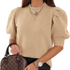 Damen Puffärmel Strickpullover R&B