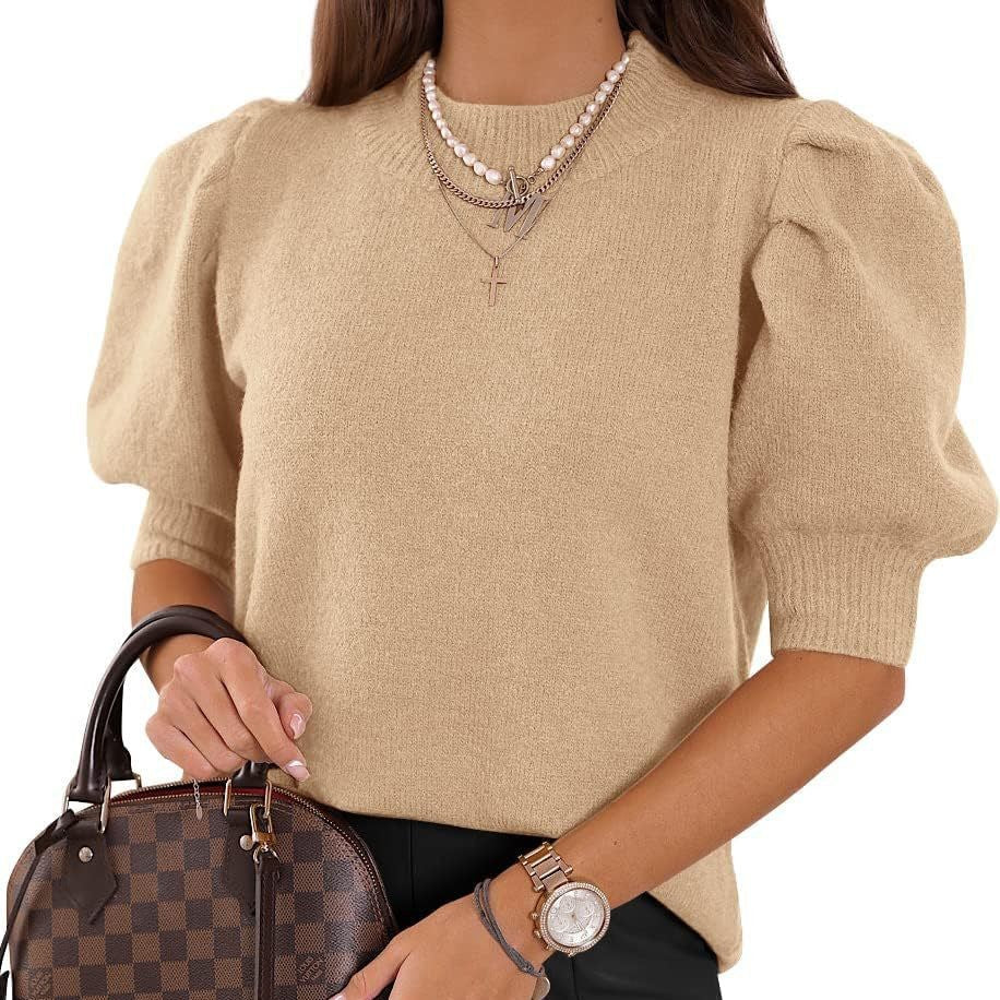 Damen Puffärmel Strickpullover R&B
