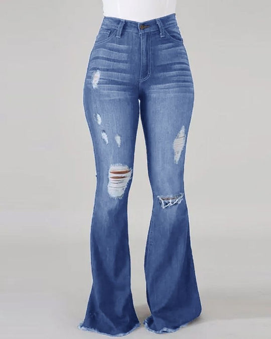 Damen Bootcut-Jeans mit ausgefranstem Saum und Destroyed-Details R&B