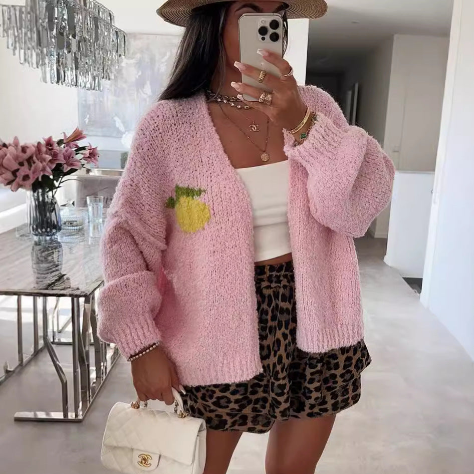 Damen Strickjacke mit fröhlichem Ananas-Motiv und oversized Schnitt R&B