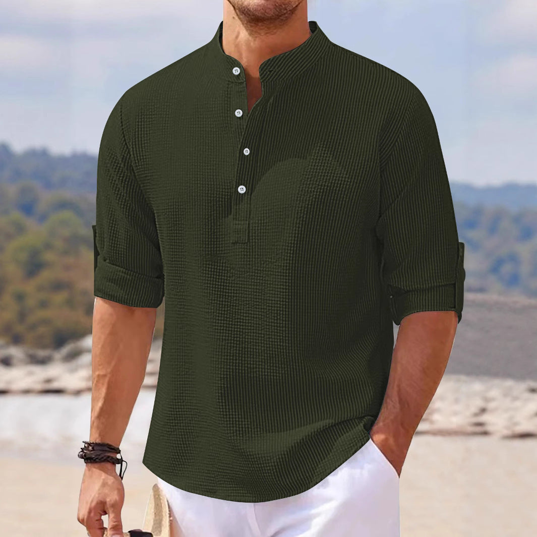 Herren lässiges Henley-Shirt mit strukturierter Oberfläche R&B