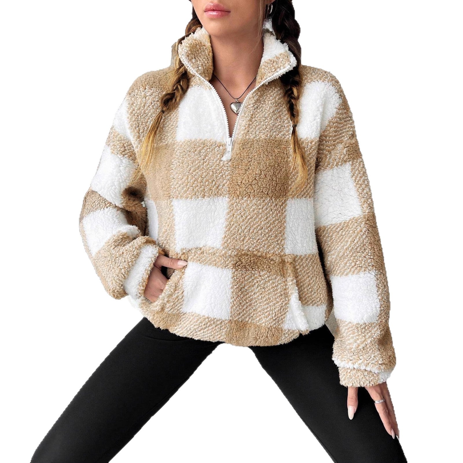 Damen Fleece-Pulloverjacke mit Reißverschluss und Taschen