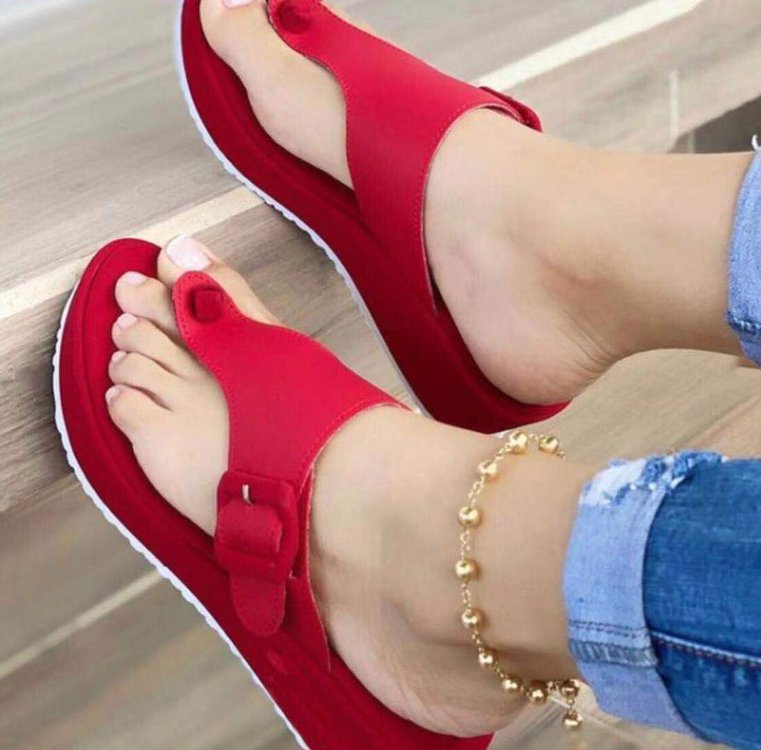 Damen Komfortable Wedge-Pantoletten mit dekorativem Schnallen-Detail R&B