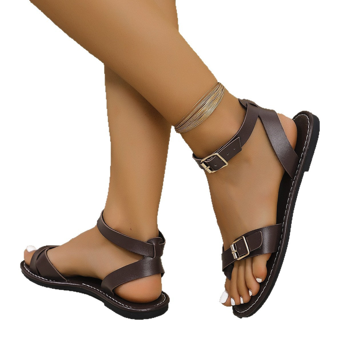 Damen modische Riemchensandalen mit verstellbarem Schnallenverschluss und komfortablem Fußbett R&B