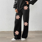 Damen lockere Strickhose mit floralen Applikationen R&B