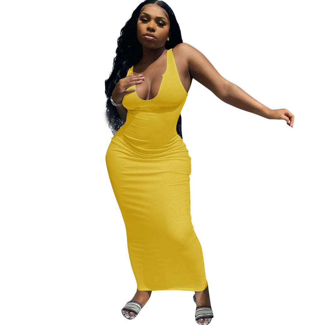 Damen Figurbetontes Maxikleid mit tiefem V-Ausschnitt und sportlichem Design R&B