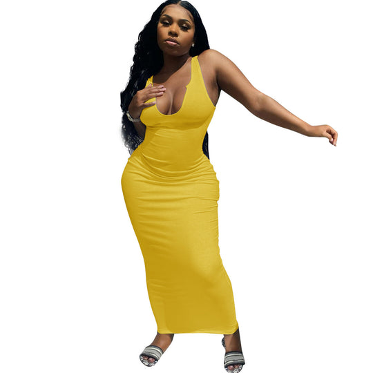 Damen Figurbetontes Maxikleid mit tiefem V-Ausschnitt und sportlichem Design R&B