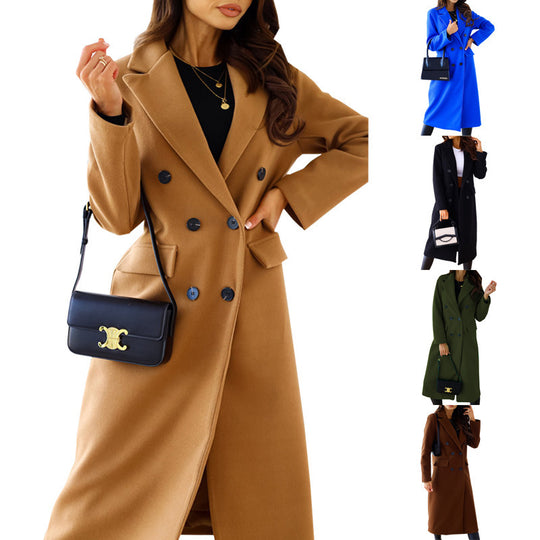 Damen Eleganter Doppelt-gesetzter Wollmantel mit Taschen R&B