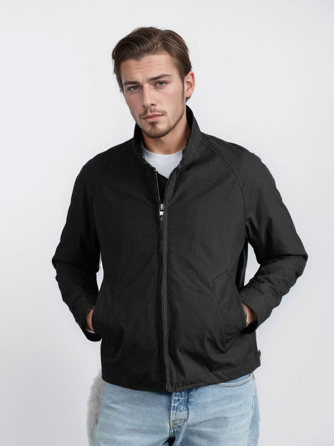 Herren lässige Übergangsjacke mit Stehkragen und praktischen Taschen R&B