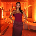 Damen Elegantes Cocktail-Maxi-Kleid mit schulterfreiem Design und sanfter Raffung R&B