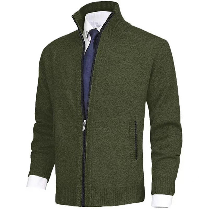 Herren modische Strickjacke mit hohem Kragen und durchgehendem Reißverschluss R&B