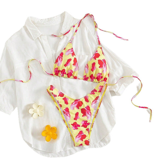 Damen Triangel-Bikini-Set mit floralem Design R&B