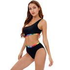 Damen Einseitiger Triangel-Bikini mit buntem Akzentband R&B