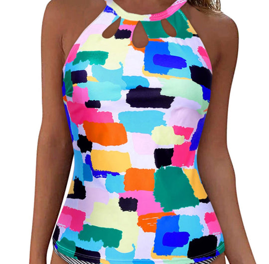 Damen Sportliches Tankini-Oberteil mit modischem Rundhalsausschnitt und Cut-Outs R&B