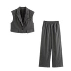 Damen weite Business-Hose mit elastischem Bund und feinen Streifen R&B