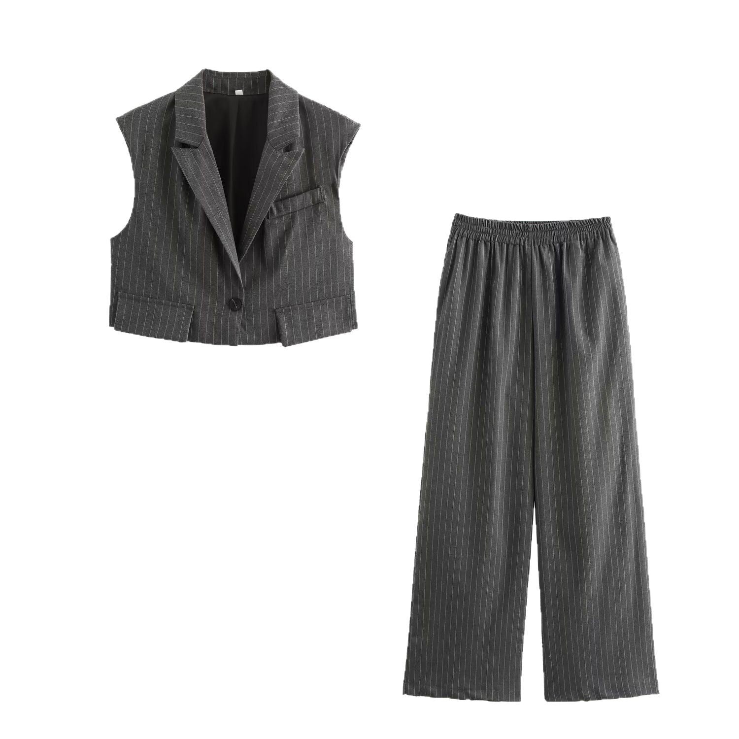 Damen weite Business-Hose mit elastischem Bund und feinen Streifen R&B