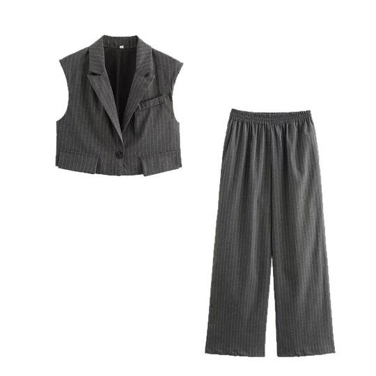 Damen weite Business-Hose mit elastischem Bund und feinen Streifen R&B