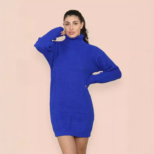 Damen Strickkleid im Oversized-Stil mit hohem Kragen und dekorativem Rippdesign R&B