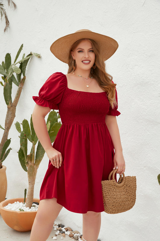Damen Leichtes Sommerkleid mit schulterfreier Passform und voluminösen Puffärmeln R&B