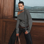 Damen asymmetrisches Langarmshirt mit modischen Streifen und Neckholder EB