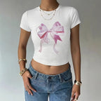 Damen Crop-Top mit zartem Schleifenmotiv R&B