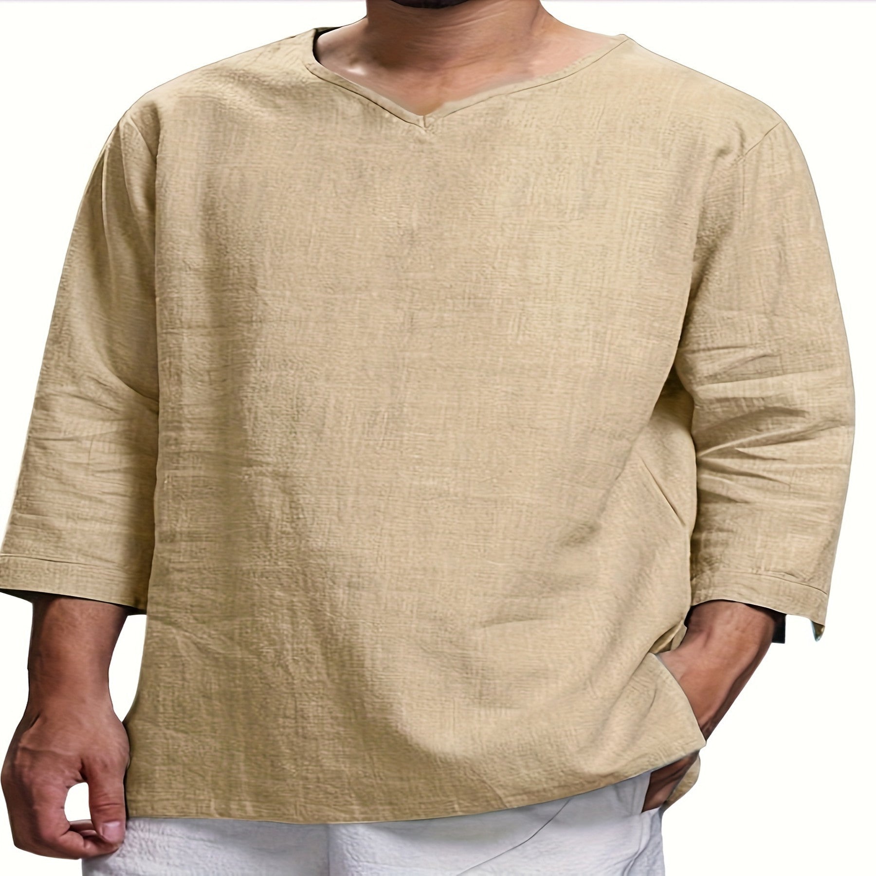 Herren Lässiges Langarmshirt mit V-Ausschnitt und praktischen Seitentaschen R&B