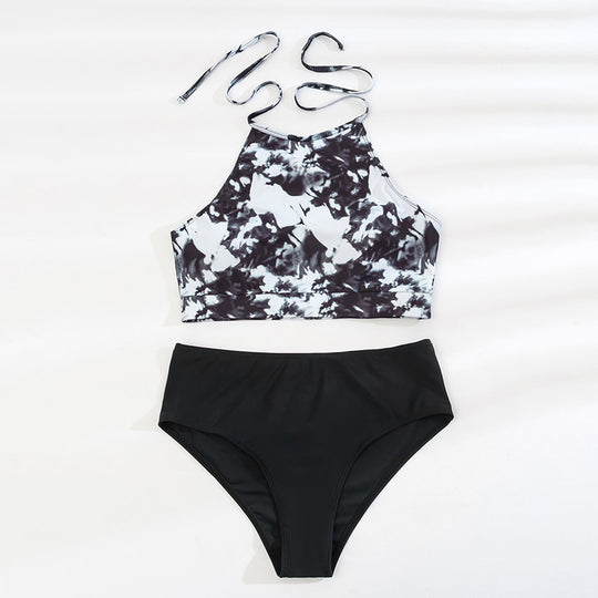 Damen Hoch tailliertes Sport-Bikini-Set mit stilvollem Crop-Oberteil R&B