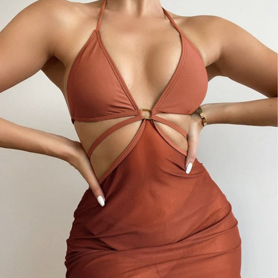 Damen Triangel-Bikini mit transparentem Wickelrock R&B