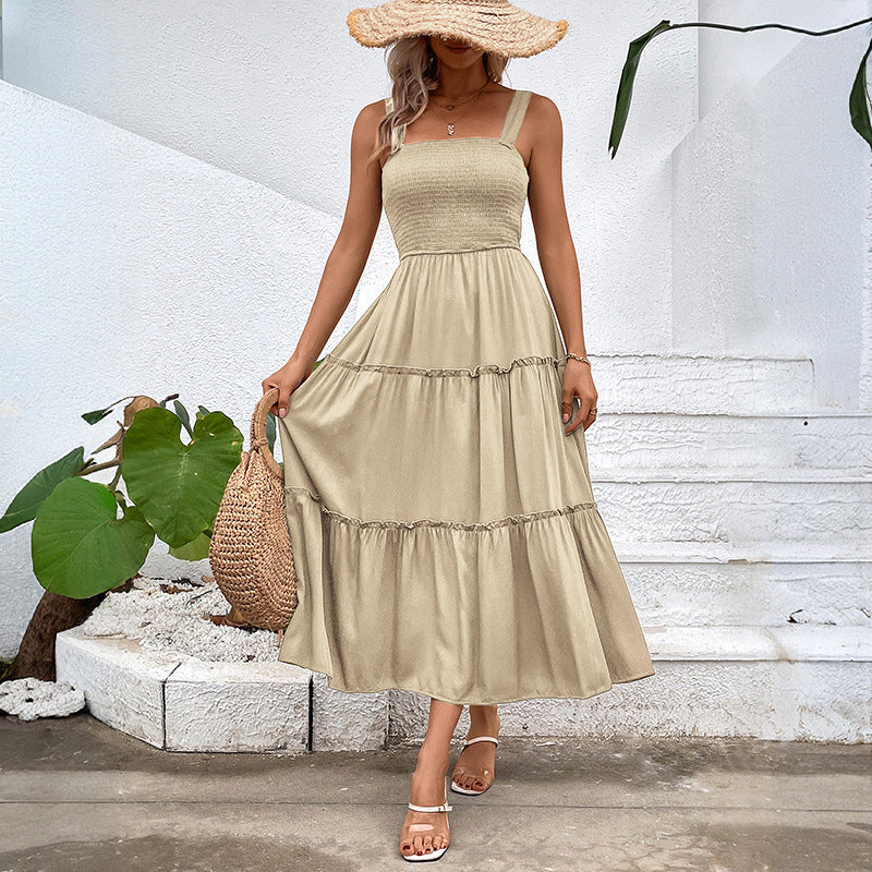 Damen Midikleid mit elastischem Oberteil und fließendem Rock R&B