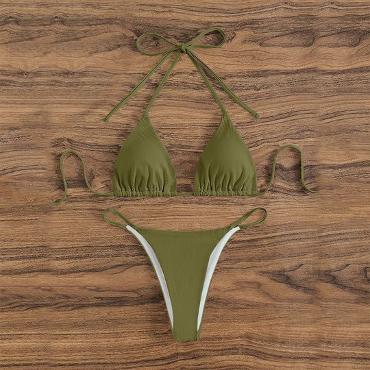 Damen Triangel-Bikini-Set mit verstellbaren Schnüren und feinem Strukturmuster R&B