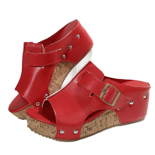 Damen Wedge-Pantoletten mit dekorativem Korkabsatz und modischem Riemendesign R&B