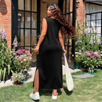 Damen luftiges Maxikleid mit V-Ausschnitt und seitlichem Schlitz R&B