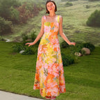 Damen Maxikleid mit floralem Muster und schmalen Trägern R&B