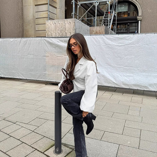 Damen elegante Taillierte Bluse mit voluminösen Ärmeln R&B