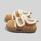 Damen Hausschuhe mit Fleece-Futter und Knopfverschluss