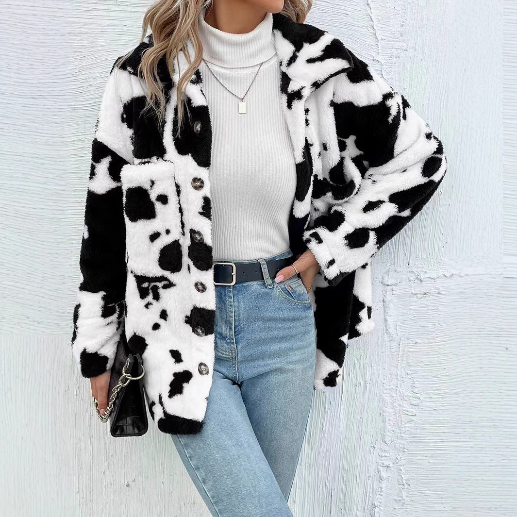 Damen Flauschige Trendjacke mit Tierfell-Optik R&B
