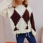 Damen gemütlicher Strickpullover mit auffälligem Design und modernen Schnürdetails R&B