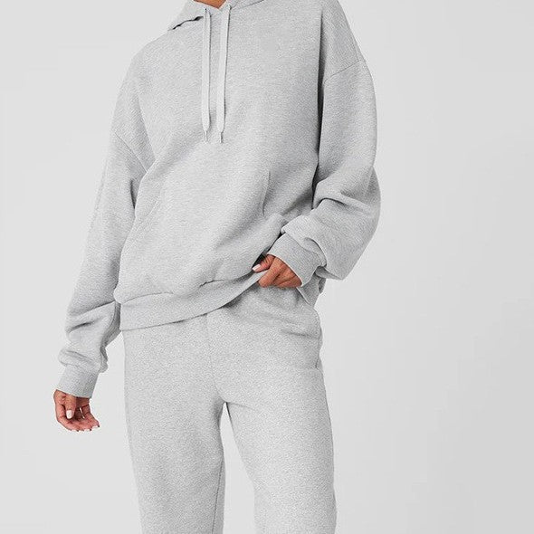 Damen Sportliches Fleece-Loungewear-Set mit Kapuze und elastischen Bündchen R&B