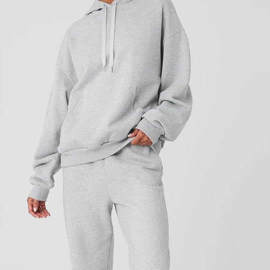 Damen Sportliches Fleece-Loungewear-Set mit Kapuze und elastischen Bündchen R&B