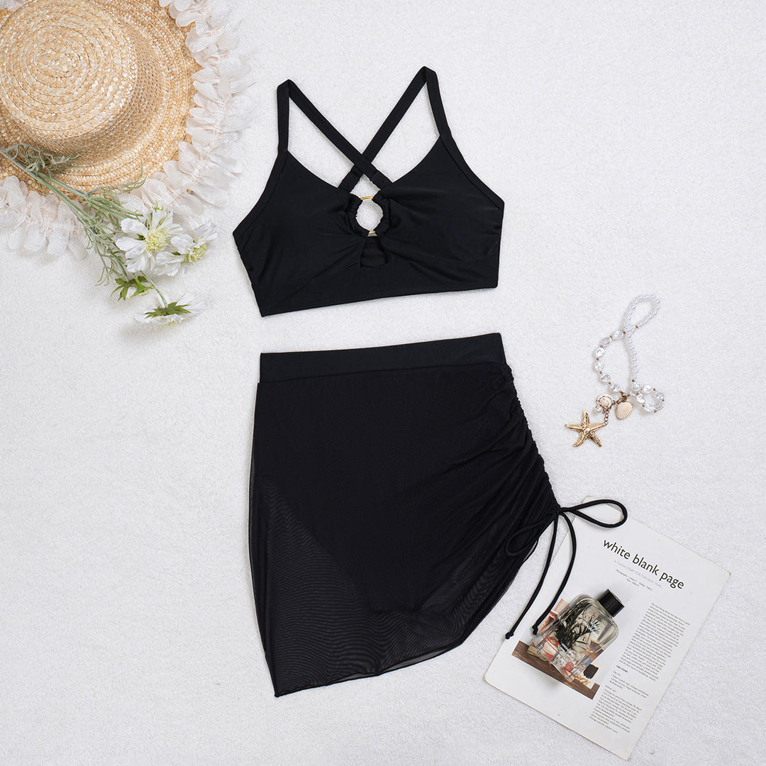 Damen Modischer Bikini mit transparentem Wickelrock R&B