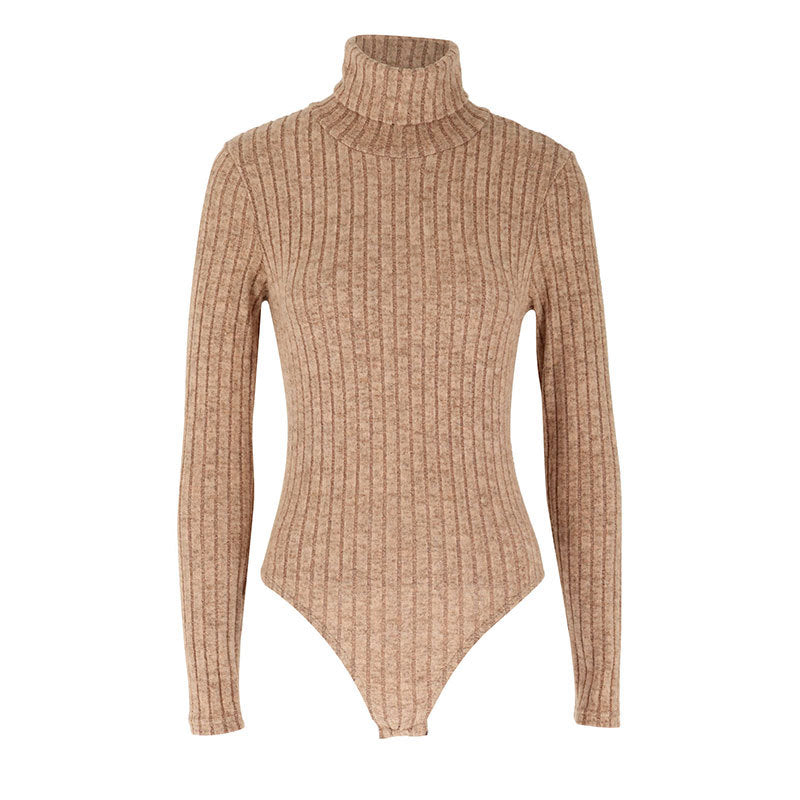 Damen Langarm-Bodysuit mit Rollkragen und feinem Rippmuster R&B