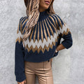 Damen Modischer Grobstrickpullover mit grafikintensivem Design und hohen Kragen R&B