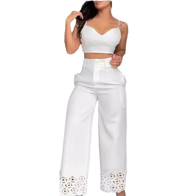 Damen Trendiges Zweiteiliges Outfit mit Oberteil und weiten Hosen R&B