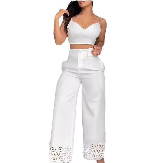 Damen Trendiges Zweiteiliges Outfit mit Oberteil und weiten Hosen R&B