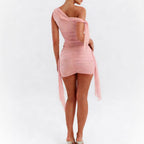 Damen Set aus schulterfreier Bluse und Mini-Rock mit Raffung