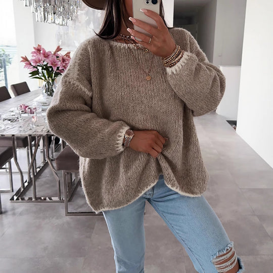 Damen Übergroßer Strickpullover mit luftigen Ärmeln R&B