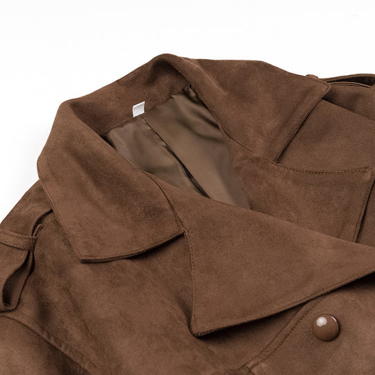 Damen modische Trenchjacke mit tailliertem Schnitt und abnehmbarem Gürtel R&B