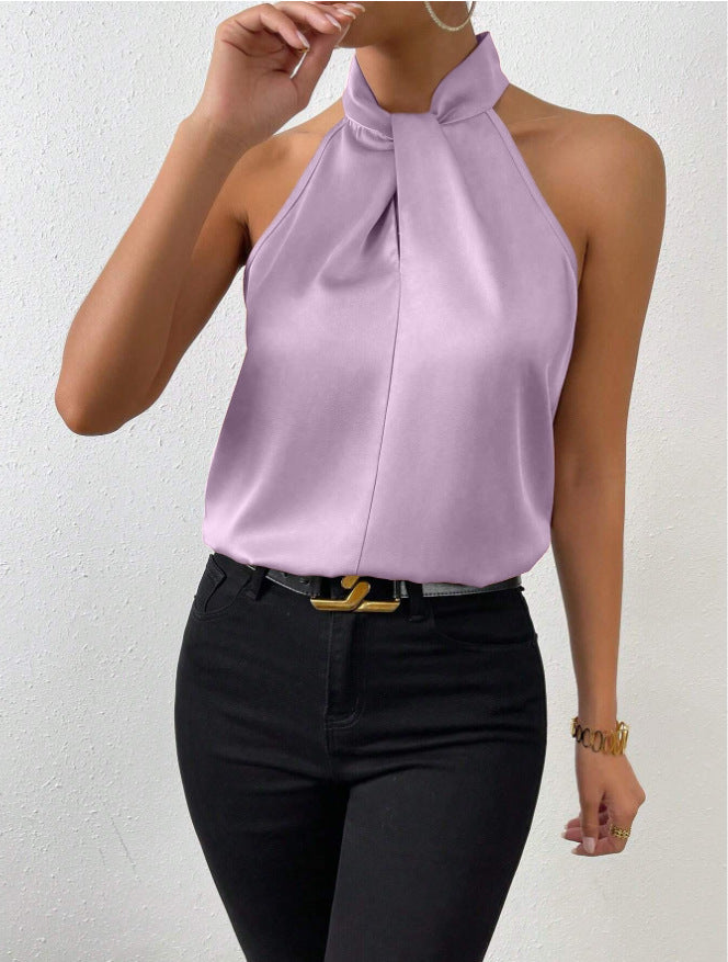 R&B | Damen Knoten Hals Stil Top Seide